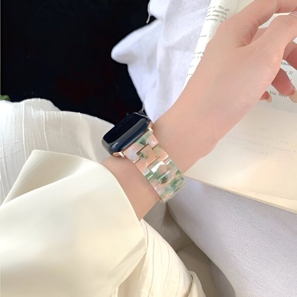 Apple Watch Band Cream Marble Resin Adjustable Stylish Strap Watch Band - Picture 8 of 10